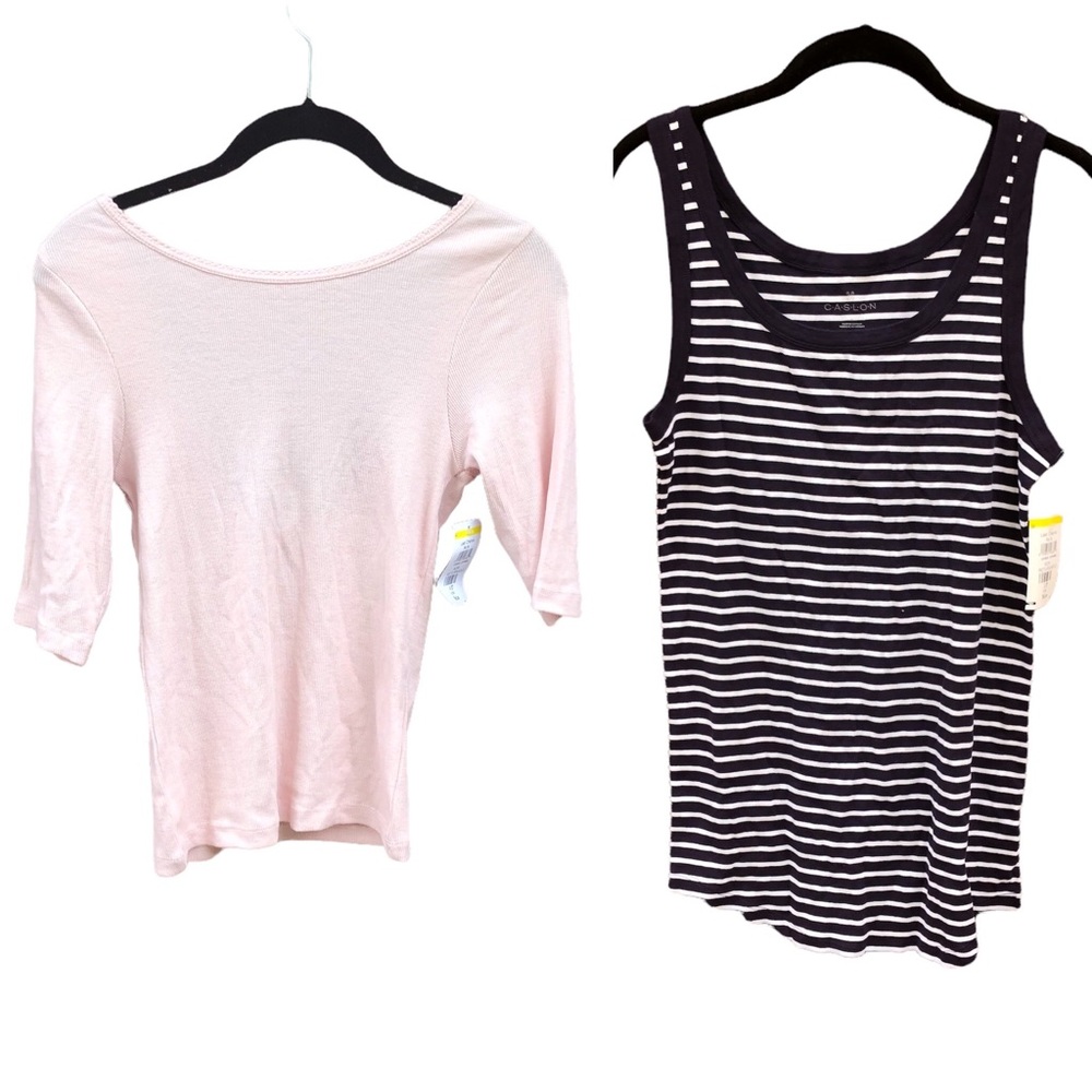 NWT Nordstrom Medium Shirt Top Lot Pink Ribbed Striped Tank BP Caslon New 2 PC